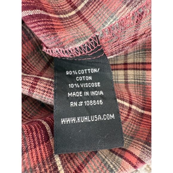 Kuhl Sz S Plaid Cotton Blend Casual Snap Button Top Red Long Sleeve Pocket - Picture 8 of 10
